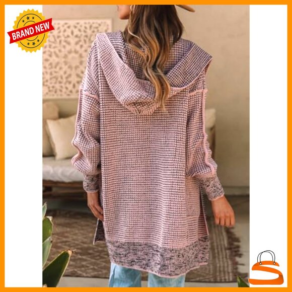 Oversized Hooded Cardigan Chunky Knit Open Front Sweater Coat Fall Fashion - Picture 4 of 7